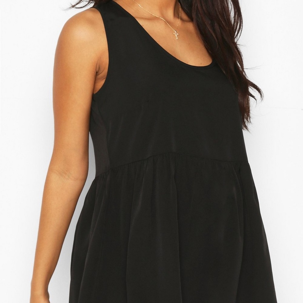 BOOHOO Maternity Woven Smock Tank Black